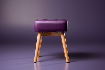 Purple leather chair with wooden legs on violet background. 3d renderの素材