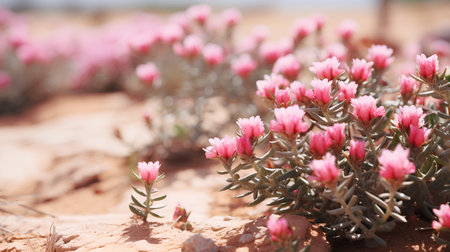 Pink flowers in the desert. Selective focus. Shallow depth of fieldの素材