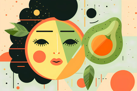 Funny vector illustration of avocados. Vector illustration in flat style.の素材