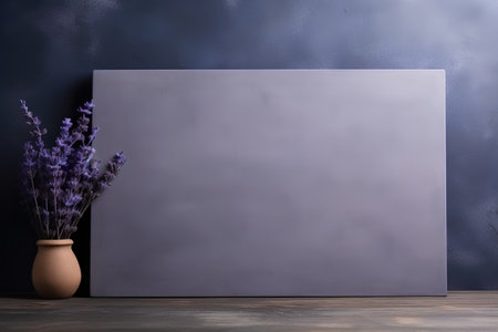 Vase with lavender flowers and blank blackboard. Mock up, 3D Renderingの素材