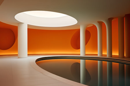 3d rendering of a modern interior with a pool and a mirrorの素材