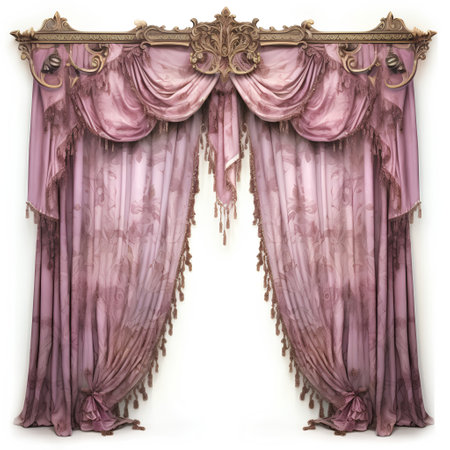 Classic window curtains. Victorian style. Isolated on white background. 3d illustrationの素材