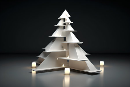 Christmas tree with candles on a black background. 3D rendering.の素材