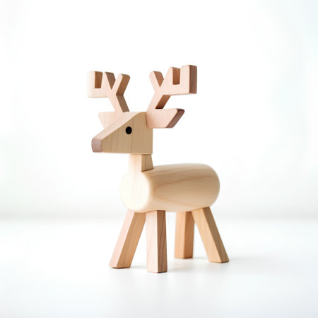 Wooden reindeer on a white background. Christmas and New Year concept.の素材