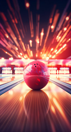 Bowling ball on the background of the bowling alley. 3d renderingの素材