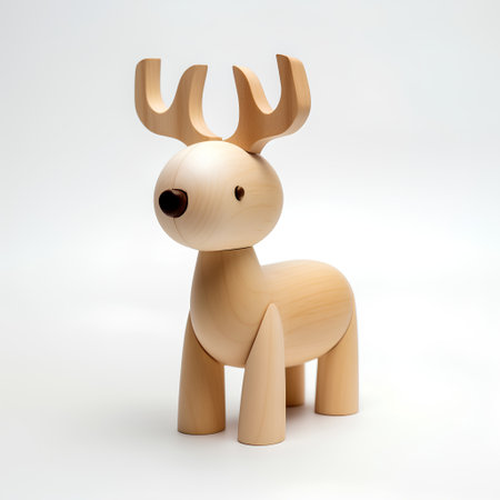 Wooden toy deer isolated on white background. 3d illustration.の素材