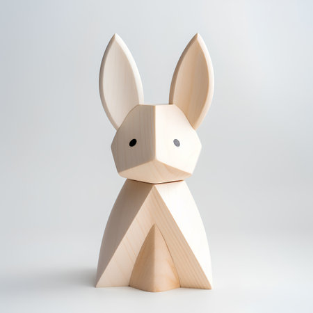Wooden rabbit isolated on white background. 3d rendering. Wooden toy.の素材