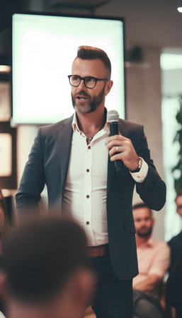 Businessman speaking at a conference. Business people in a meeting.の素材
