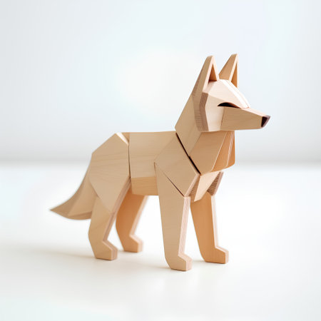 Wooden fox isolated on white background. 3d illustration. Minimalism concept.の素材