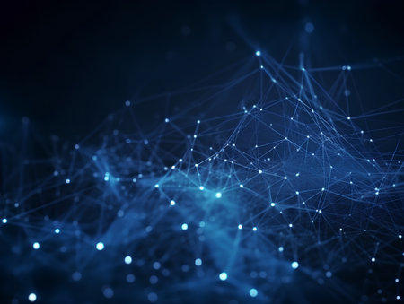 abstract connection lines on dark blue background, 3d render illustrationの素材