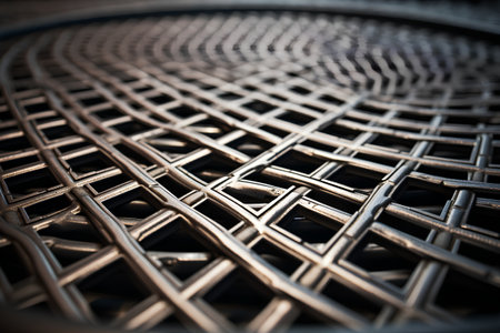 Close-up of a metal lattice. Shallow depth of field.の素材
