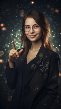 Portrait of a beautiful young business woman in glasses and suit.の素材