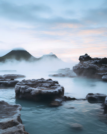 Beautiful seascape with rocks in sea at sunset. Nature backgroundの素材
