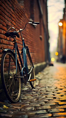 Bicycles in the old town of Riga, Latvia.の素材