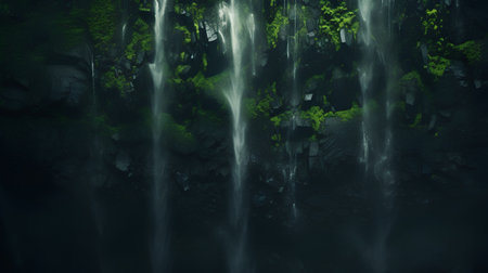 Fantastic waterfall in the forest. 3d rendering - illustrationの素材