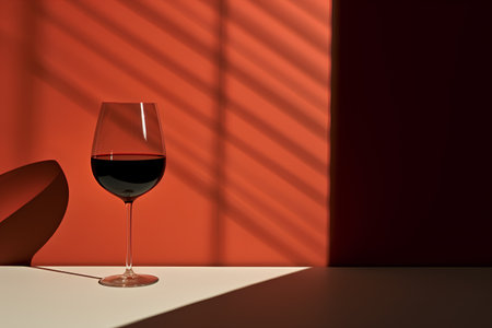 glass of red wine on a red background. 3d rendering.の素材