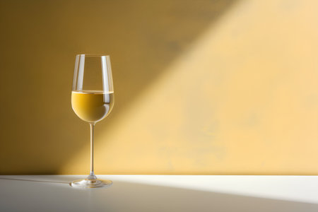 Glass of white wine on a yellow wall background. 3d renderingの素材