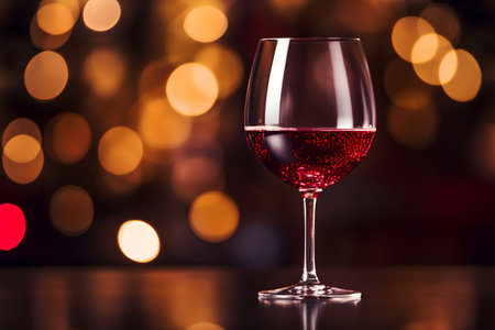 Wine glass with red wine on blurred bokeh background.の素材