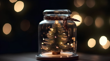 Christmas tree in a glass jar with bokeh on the backgroundの素材