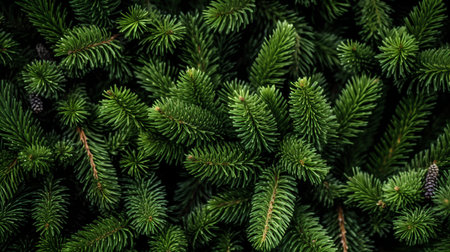 Background of green spruce twigs with cones. Christmas background.の素材