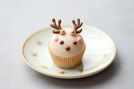 Christmas cupcake with reindeer, selective focus, square imageの素材