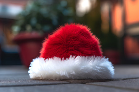Santa Claus red hat on the wooden table. Christmas and New Year concept.の素材