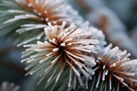 Frosted pine branch in the winter. Close-up.の素材