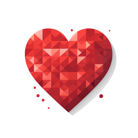 Red heart with a pattern of triangles. Vector illustration on a white background.の素材