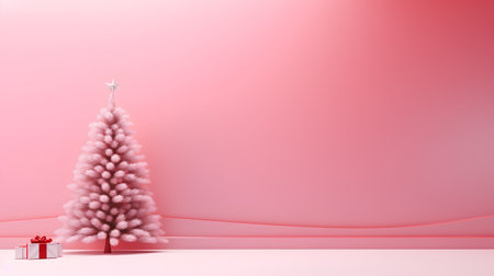 Christmas tree on pink background with gift box. 3D rendering.の素材