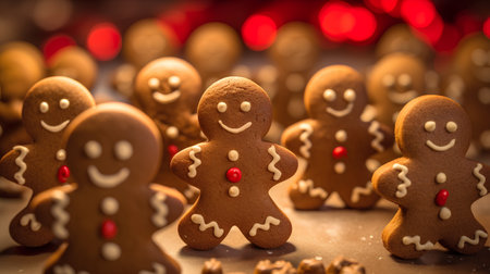 Christmas gingerbread cookies on a wooden background, close-up, selective focusの素材