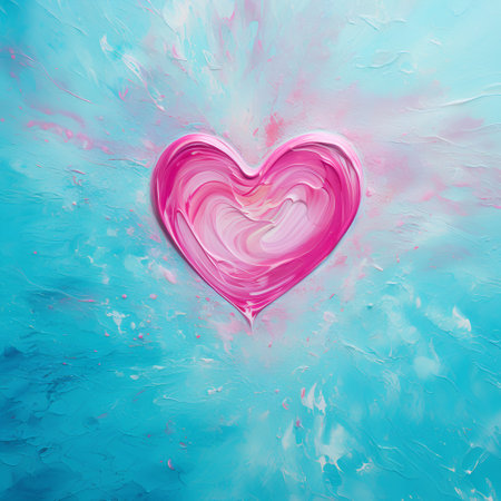 Valentine's Day abstract background with pink heart on blue backgroundの素材