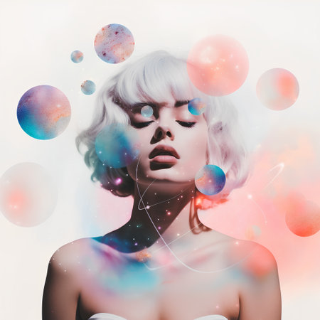 Fashion art portrait of beautiful young woman with creative make-upの素材