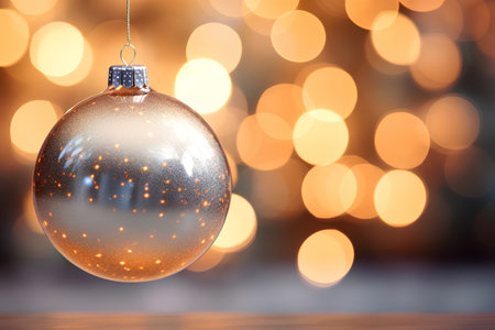Christmas bauble on abstract bokeh background. New Year conceptの素材