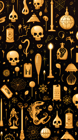 Seamless pattern with Halloween symbols and elements. Vector illustration.の素材