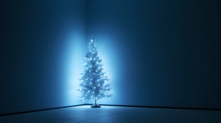 christmas tree on blue background, 3d render, square imageの素材