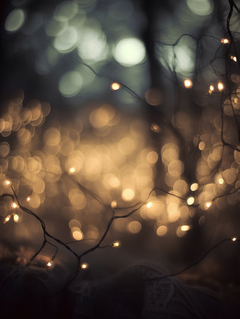 Christmas lights in the forest. Selective focus. Shallow depth of fieldの素材