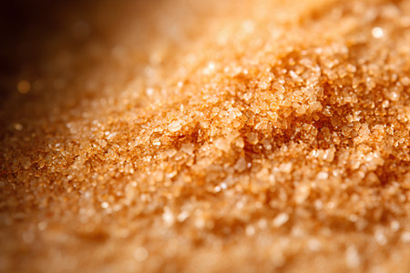 Brown cane sugar as a background. Macro image with shallow depth of fieldの素材