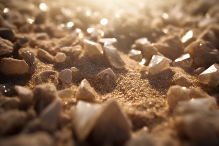 Close up of sand on the beach with sunbeams in the backgroundの素材