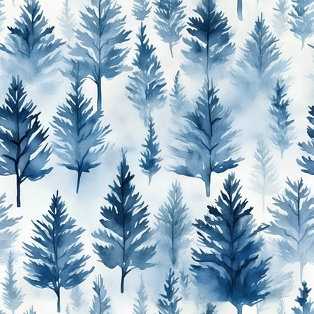 Seamless pattern with watercolor trees. Hand-drawn illustration.の素材