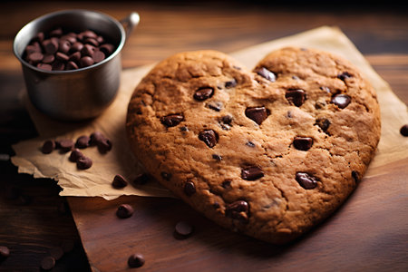 Chocolate chip cookies with chocolate drops on rustic wooden background.の素材