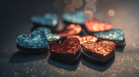 Valentine's day background with hearts and bokeh lightsの素材