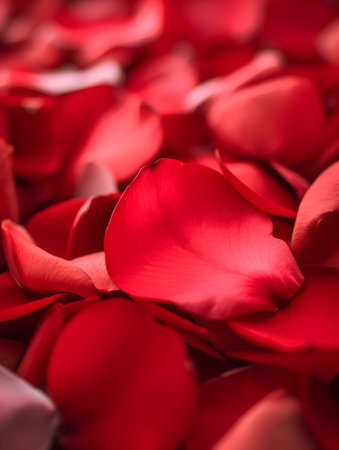Red rose petals as a background. Shallow depth of field.の素材