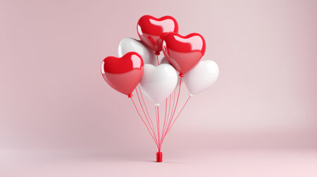 Red and white balloons in shape of heart. Valentine's day concept. 3D Renderingの素材