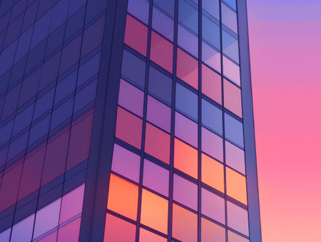 Modern office building with windows. Vector illustration. Gradient colors.の素材