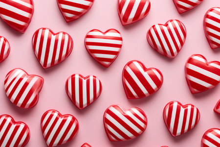 Valentine's day background with red and white hearts on a pink backgroundの素材