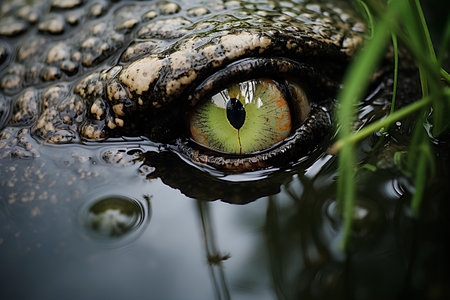 Close-up of crocodile eye in water. Crocodile portrait.の素材
