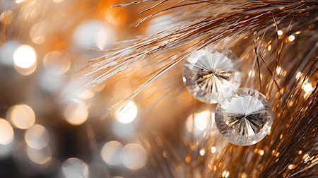 Christmas tree decoration on golden bokeh background, closeup.の素材