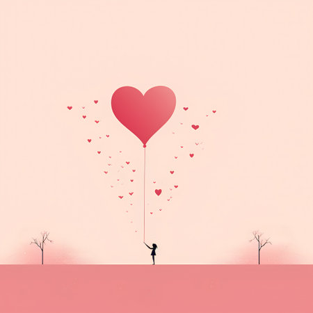 Valentine's day greeting card with man and heart balloon. Vector illustration.の素材