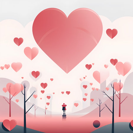 Valentine's day background with heart and trees. Vector illustration.の素材