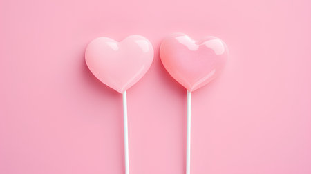 Heart shaped lollipops on pink background. 3D renderingの素材